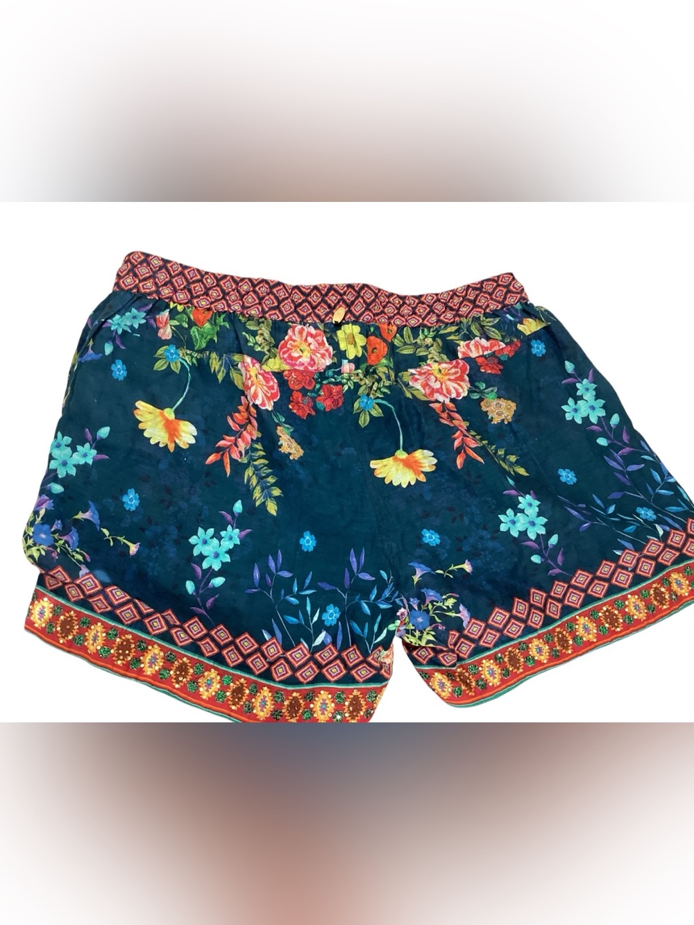 Rubyyaya High-Waist Floral Boho Print Women’s Shorts - Navy